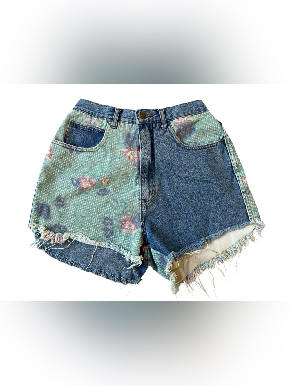 VINTAGE 90S STEFANO DENIM PATCHWORK HIGHWAIST SHORTS COTTON